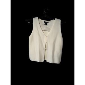 Sincerely Jules Cream Knit Sweater Vest Button Front Size S (0051)